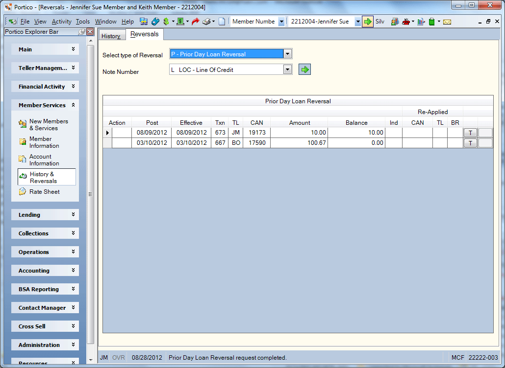 Reversals - Prior Day Loan