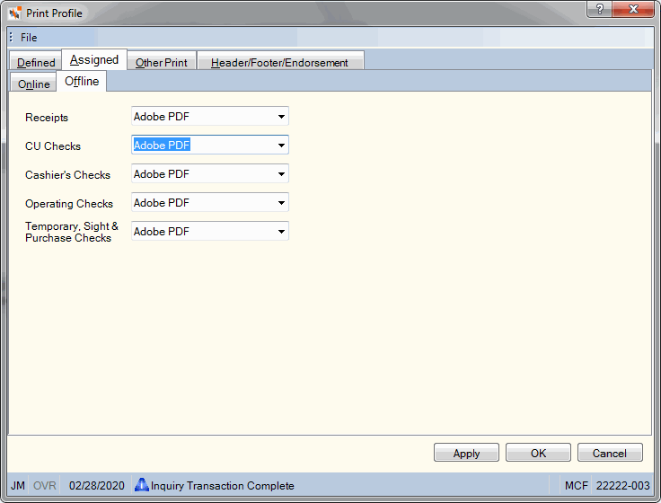 Print Profile - Assigned - Offline Print Profile - Assigned - Offline