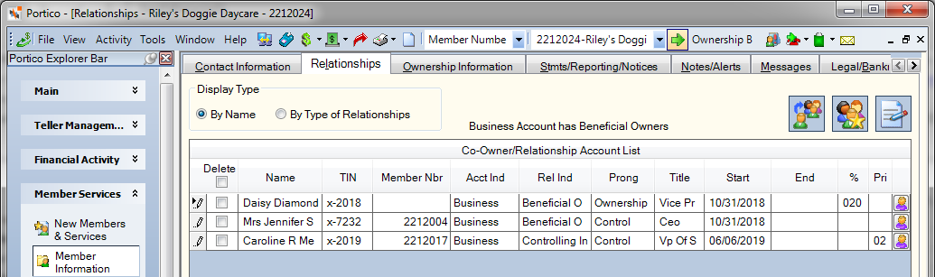 Relationships - Beneficial Owners Relationships - Beneficial Owners