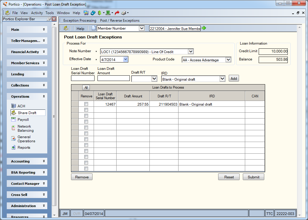 Post Loan Draft Exception Post Loan Draft Exception