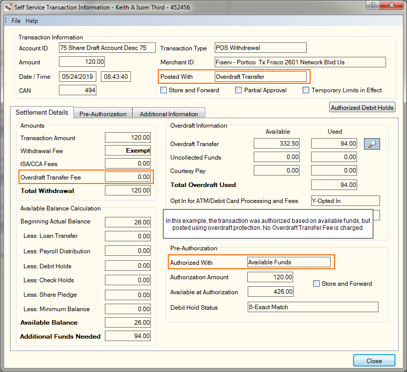 Self Service Transaction Information