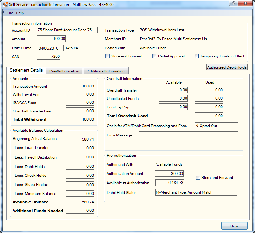 Self Service Transaction Information - Item Last