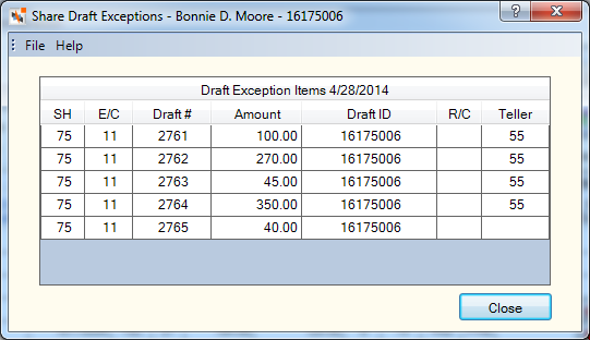 Share Draft Exceptions Share Draft Exceptions