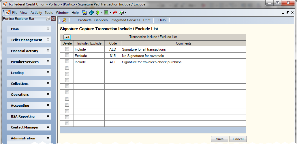 Signature Pad Transaction Include/Exclude List