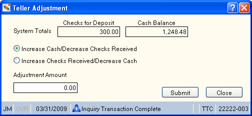 Teller Adjustment Teller Adjustment
