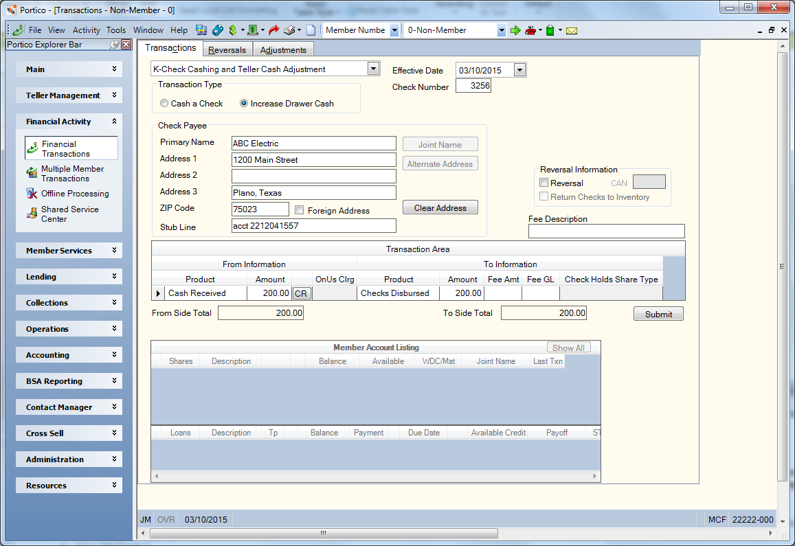 Check Cashing and Teller Adjustment - Issue a Check Check Cashing and Teller Adjustment - Issue a Check
