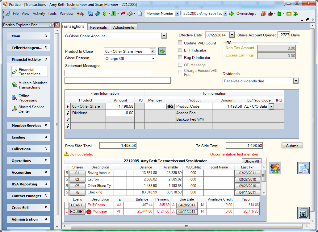 Transactions - Close Share Account Transactions - Close Share Account