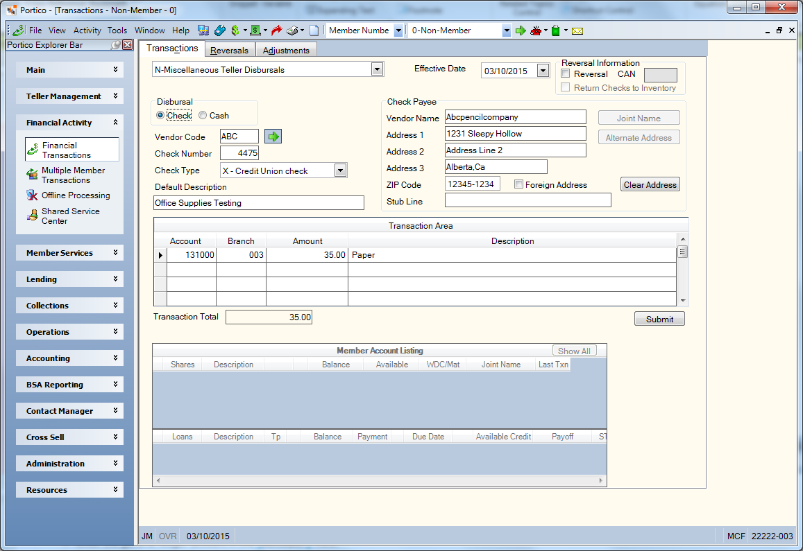 Miscellaneous Teller Disbursals - Check - Teller Administration Miscellaneous Teller Disbursals - Check - Teller Administration