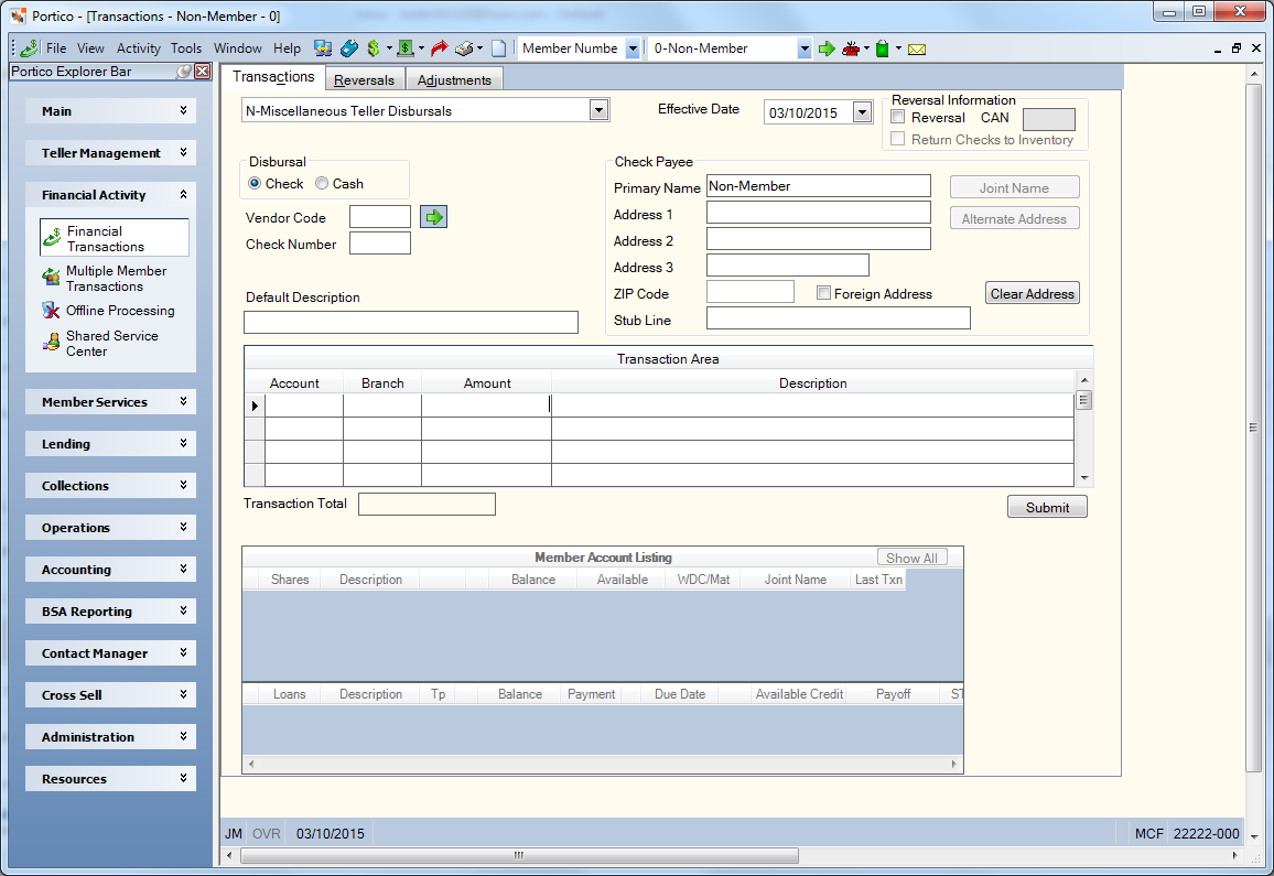 Transactions - Miscellaneous Teller Disbursals