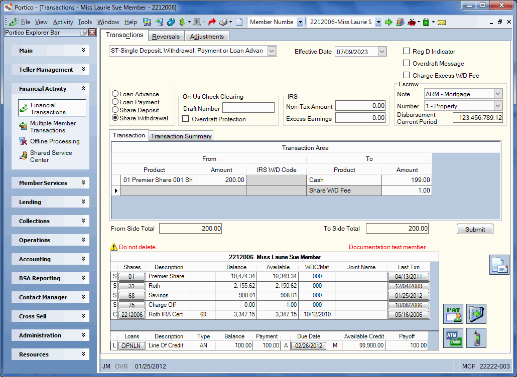 Transactions - Single Deposit, Withdrawal, Payment or Loan Advance