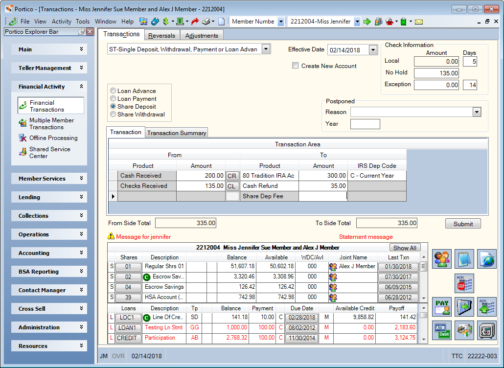 Transactions - Single Deposit, Withdrawal, Payment or Loan Advance