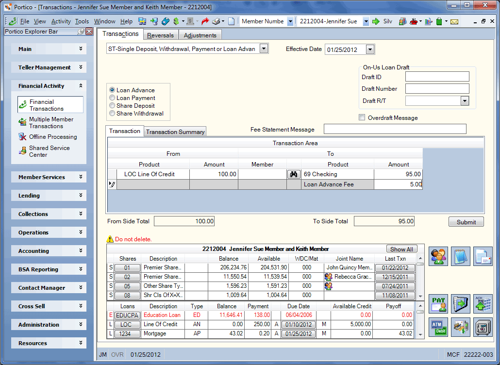 Transactions - Single Deposit, Withdrawal, Payment or Loan Advance