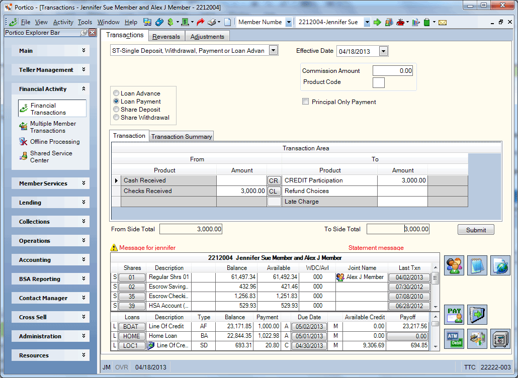 Transactions - Single Deposit, Withdrawal, Payment or Loan Advance