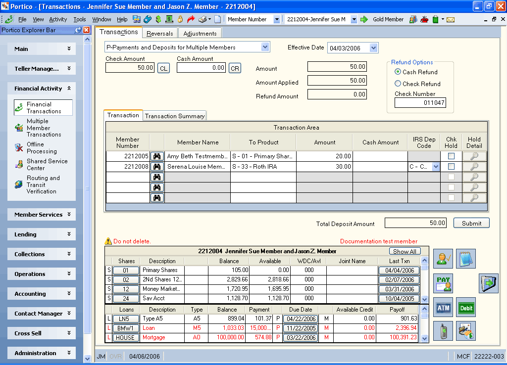 Transactions - Payments and Deposits for Multiple Members