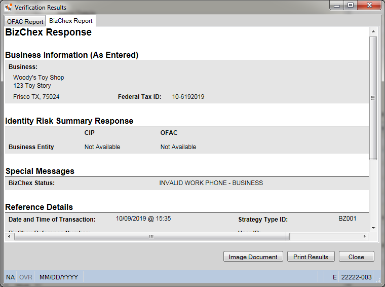 Verification Results - BizChex Report Verification Results - BizChex Report