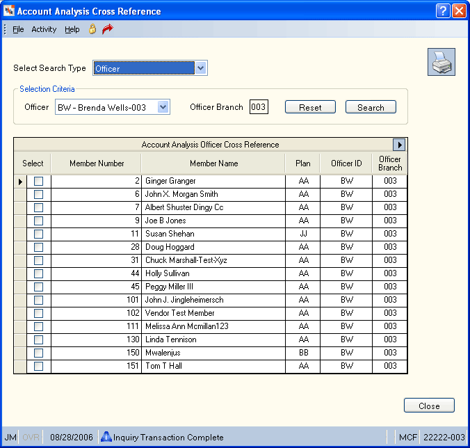 Account Analysis Cross Reference