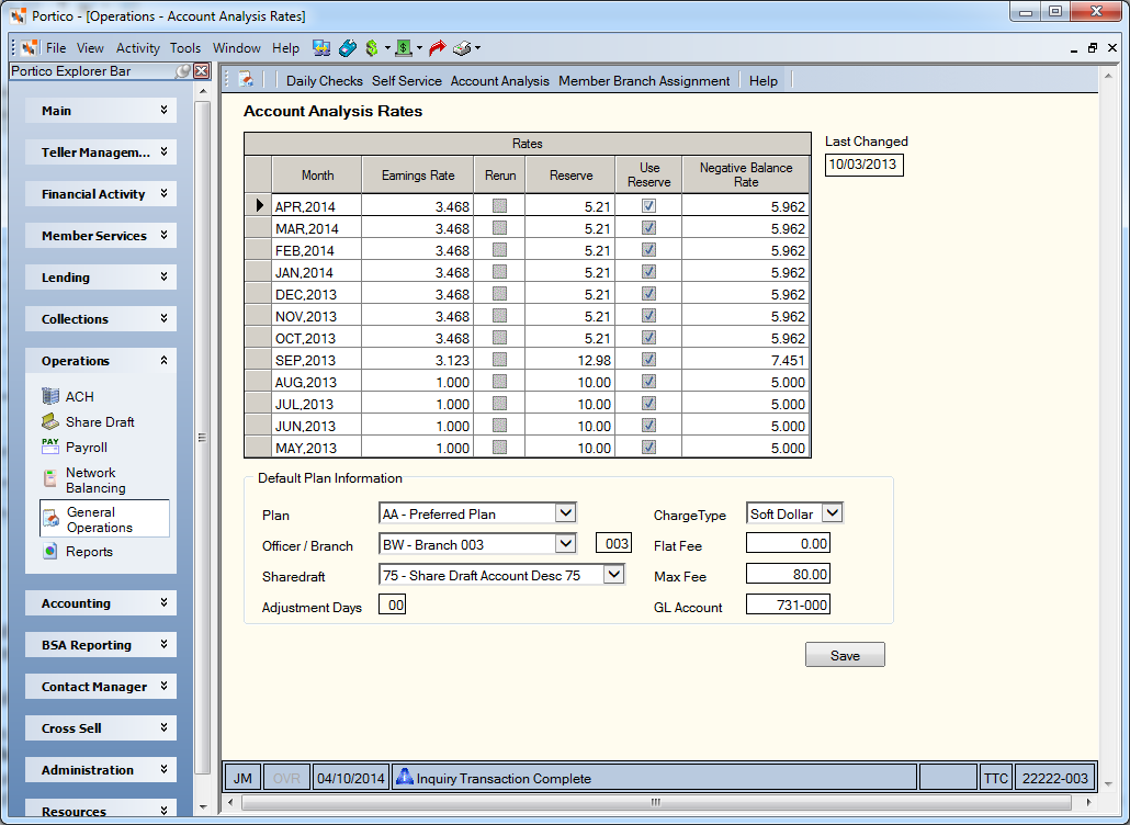 Account Analysis Rates