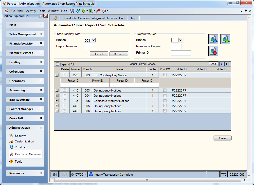Automated Short Report Print Schedule