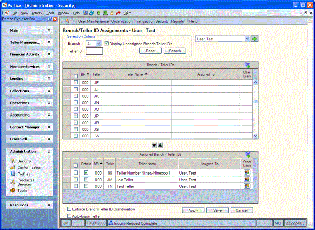 Branch/Teller ID Assignments