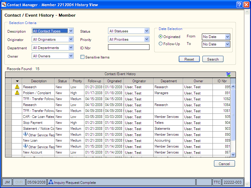 Contact/Event History