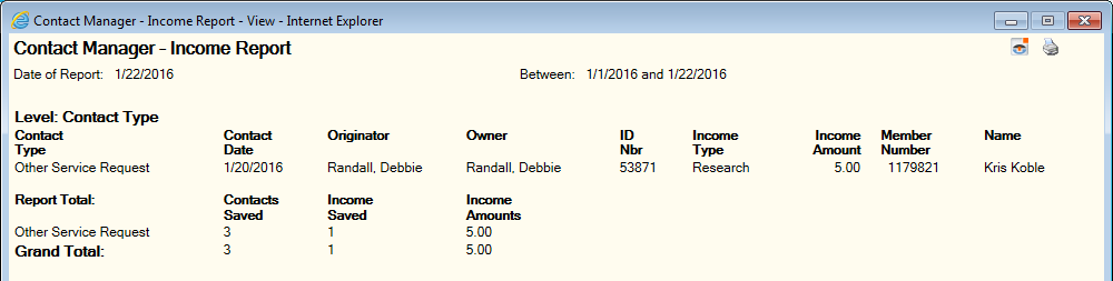 Income Report