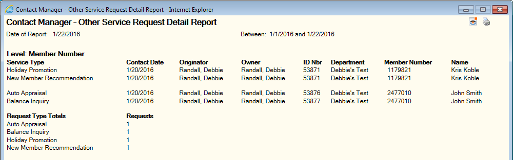 Other Service Request Detail Report