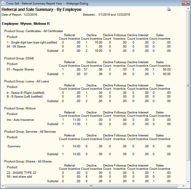 Referral and Sale Summary Report Sample Referral and Sale Summary Report Sample