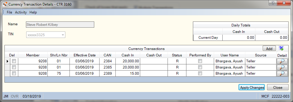 Currency Transaction Details - Add Currency Transaction Details - Add