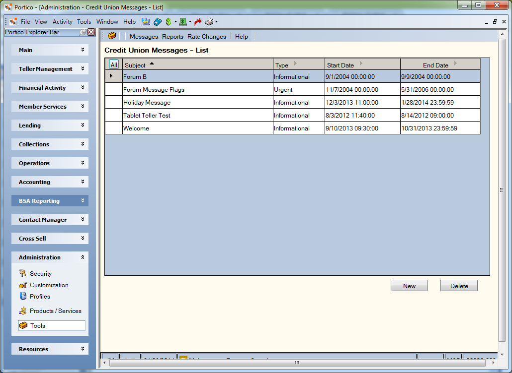 Credit Union Messages - List
