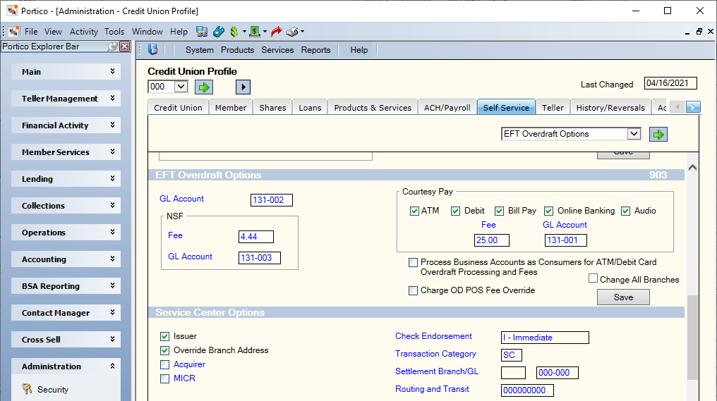 Credit Union Profile - Self Service - EFT Overdraft Options