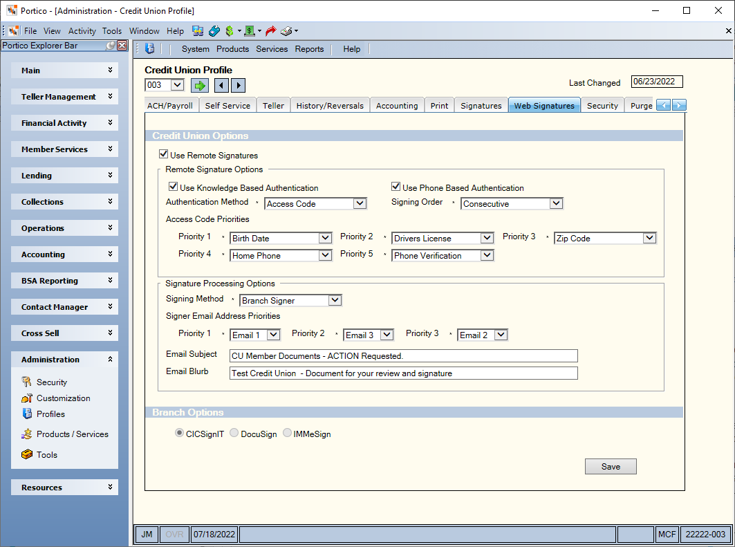 Credit Union Profile - Web Signatures