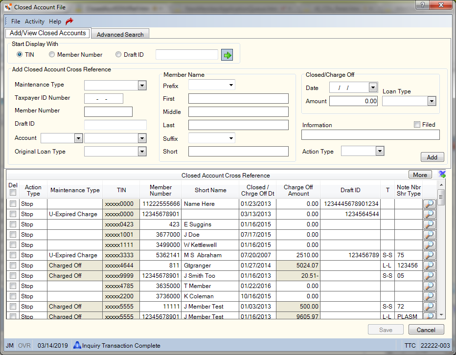 Closed Account File
