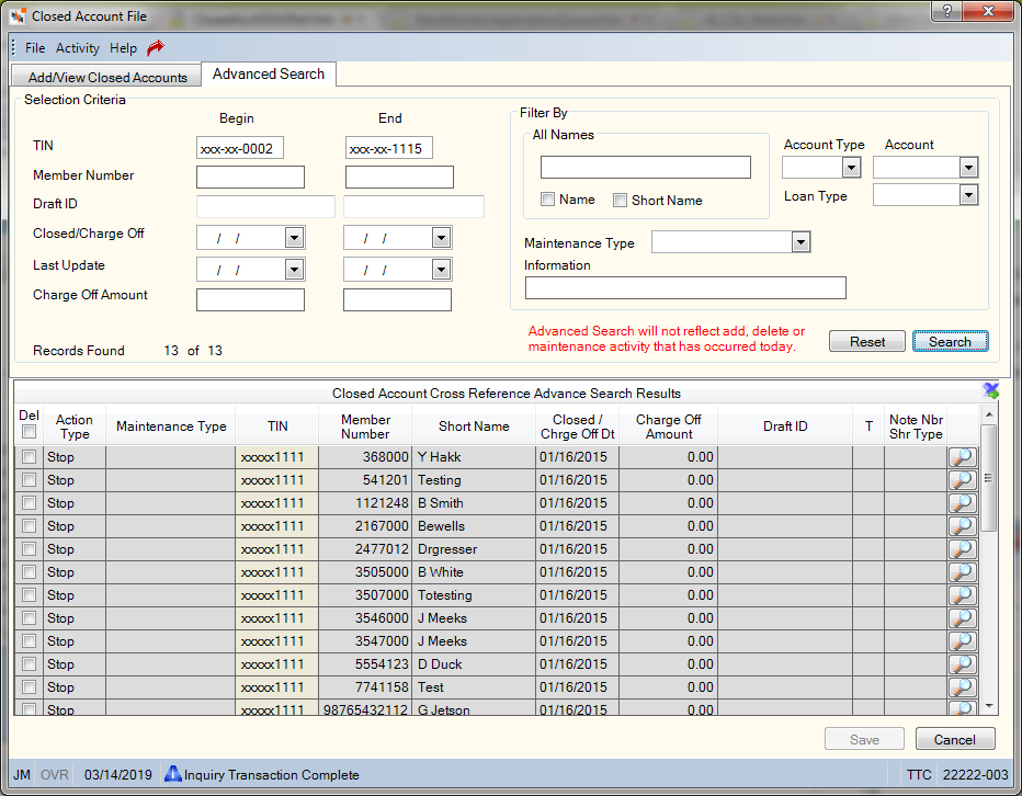 Closed Account File