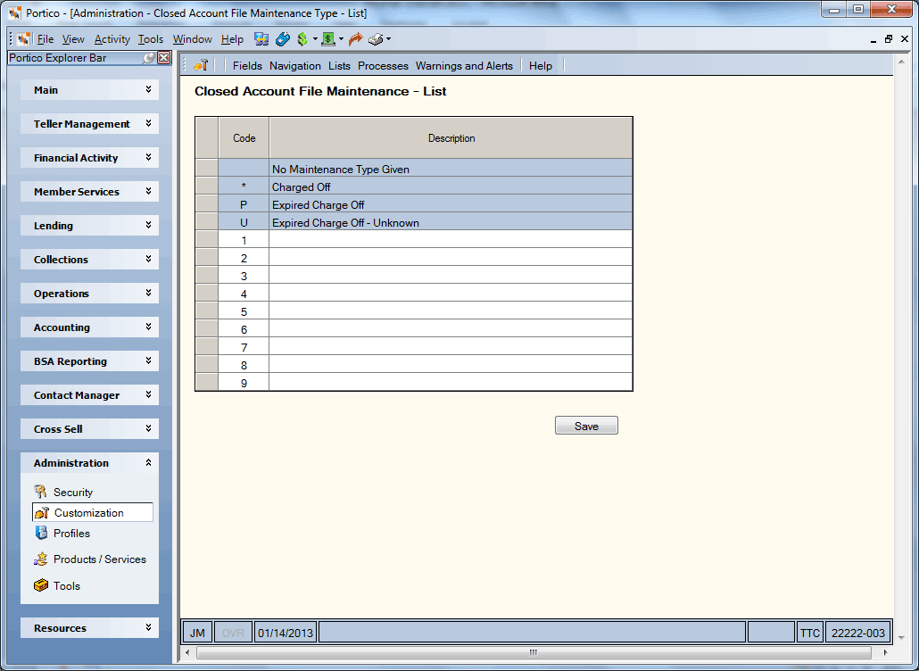 Closed Account File Maintenance - List