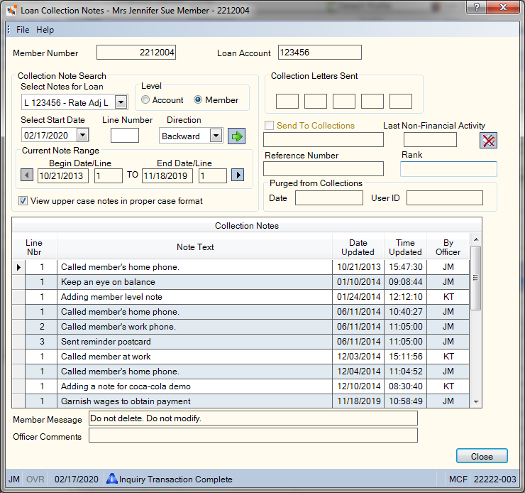 Loan Collection Notes