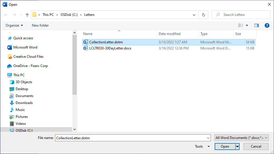 Collection letter open Collection letter open