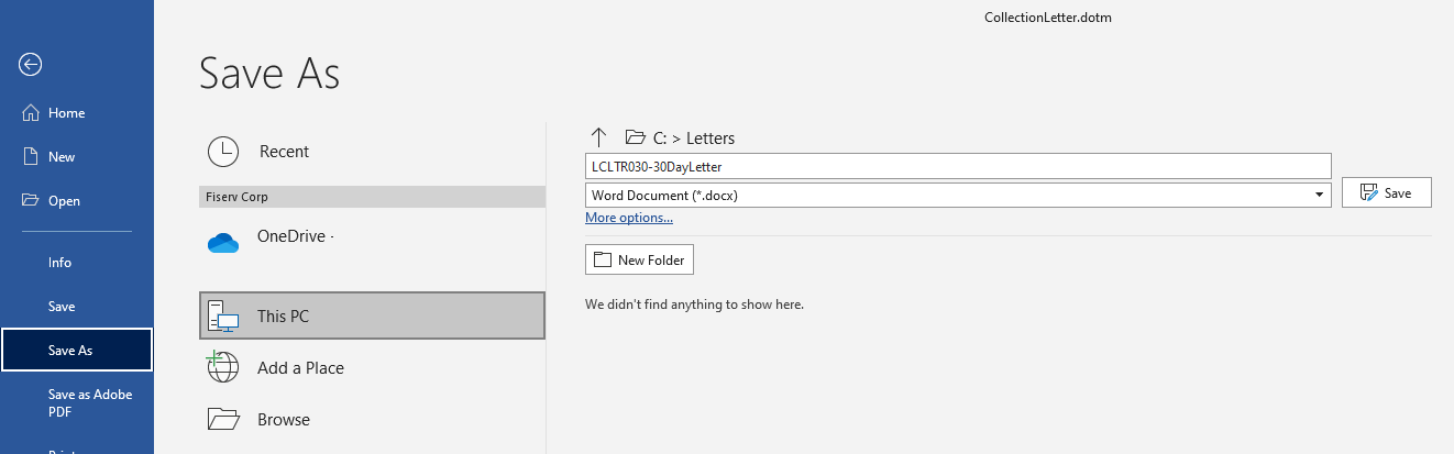 Collection letters Save As