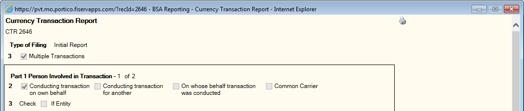Currency Transaction Report sample Currency Transaction Report sample