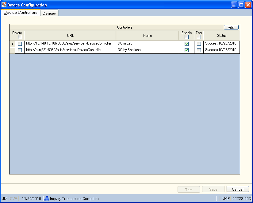 Device Configuration - Device Controllers