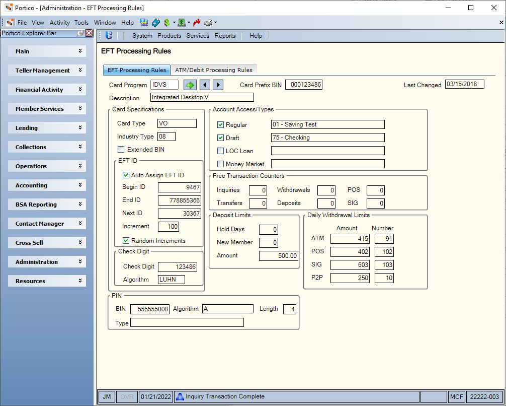 EFT Processing Rules tab
