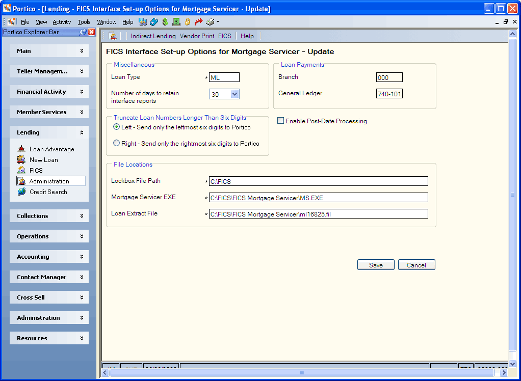 FICS Interface Set-up Options for Mortgage Servicer
