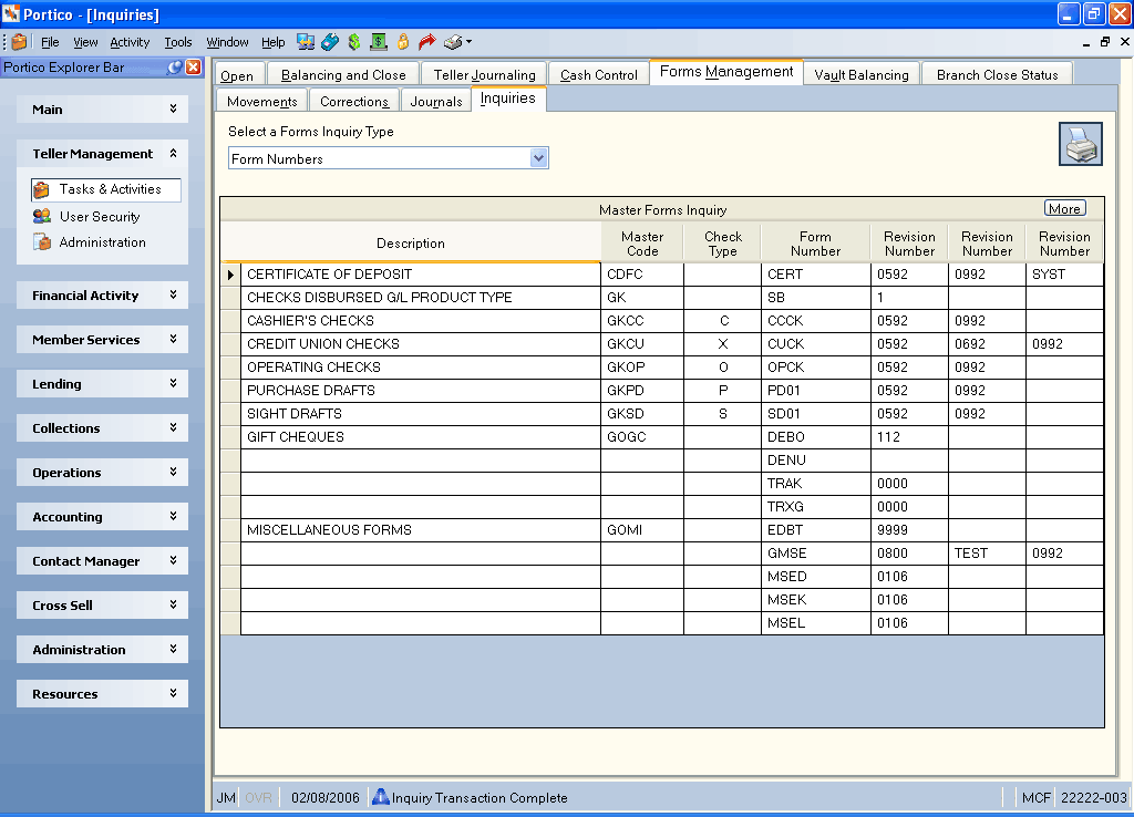 Inquiries - Forms Numbers