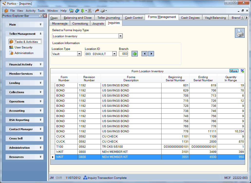 Inquiries - Location Inventory