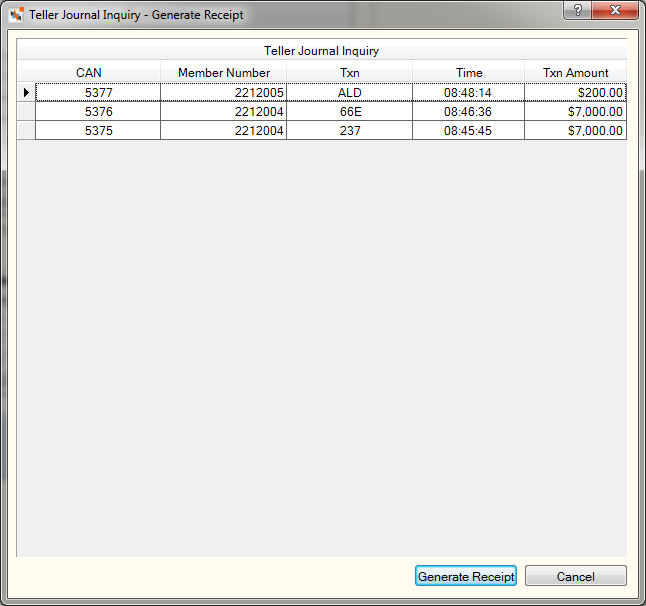 Reprint Receipt Teller Journal Inquiry - Generate Receipt
