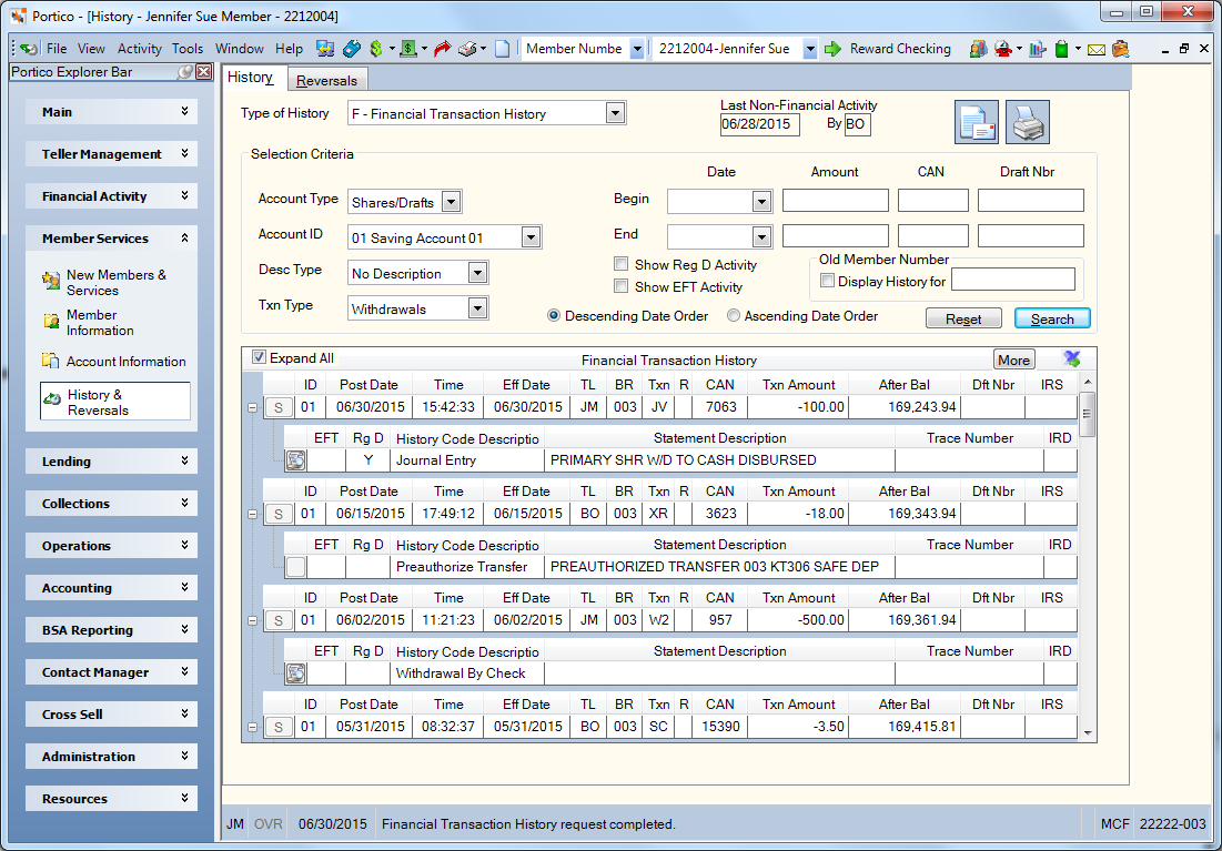 History - Financial Transaction History
