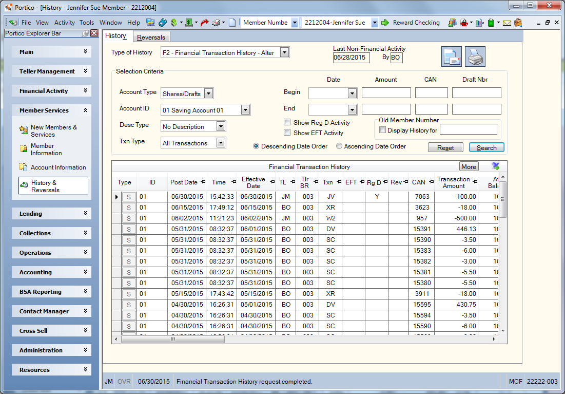 History - Financial Transaction History - Alternate