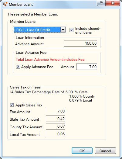 Member Loans - Advance Fee with Sales Tax Member Loans - Advance Fee with Sales Tax