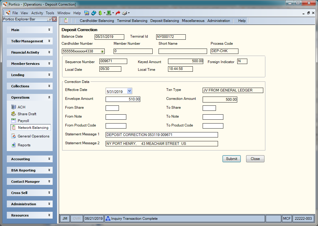 Deposit Correction