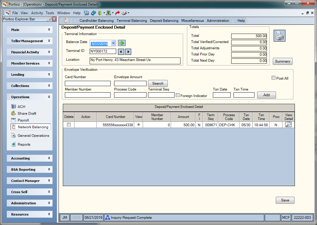 Deposit/Payment Enclosed Detail