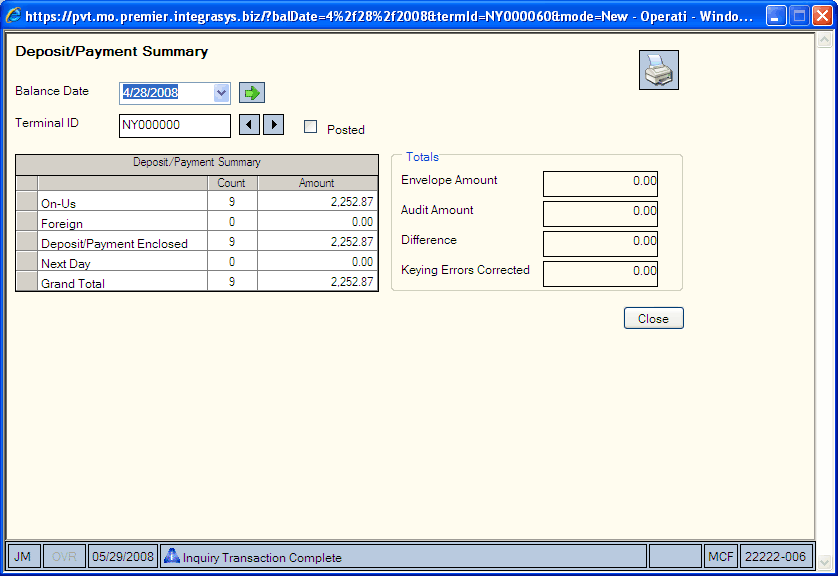 Deposit/Payment Summary Deposit/Payment Summary